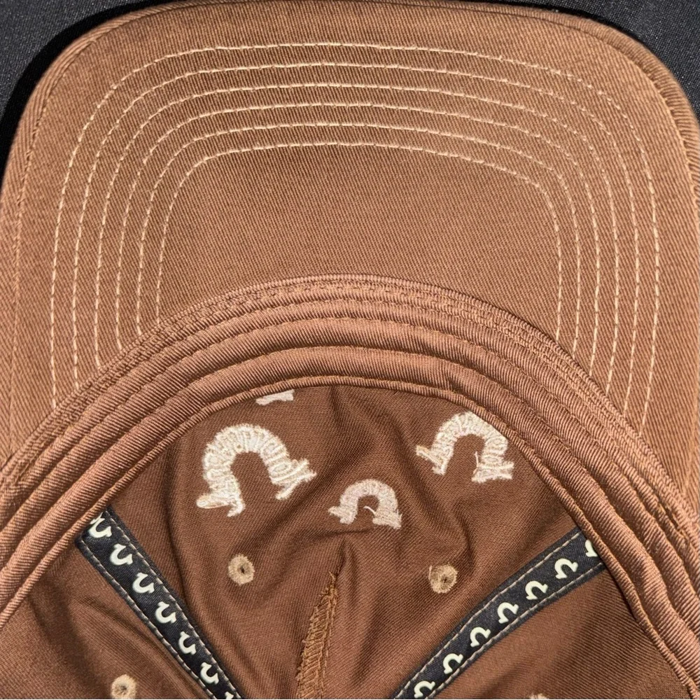 True Religion Brown Hat with White and Gold Embroidery